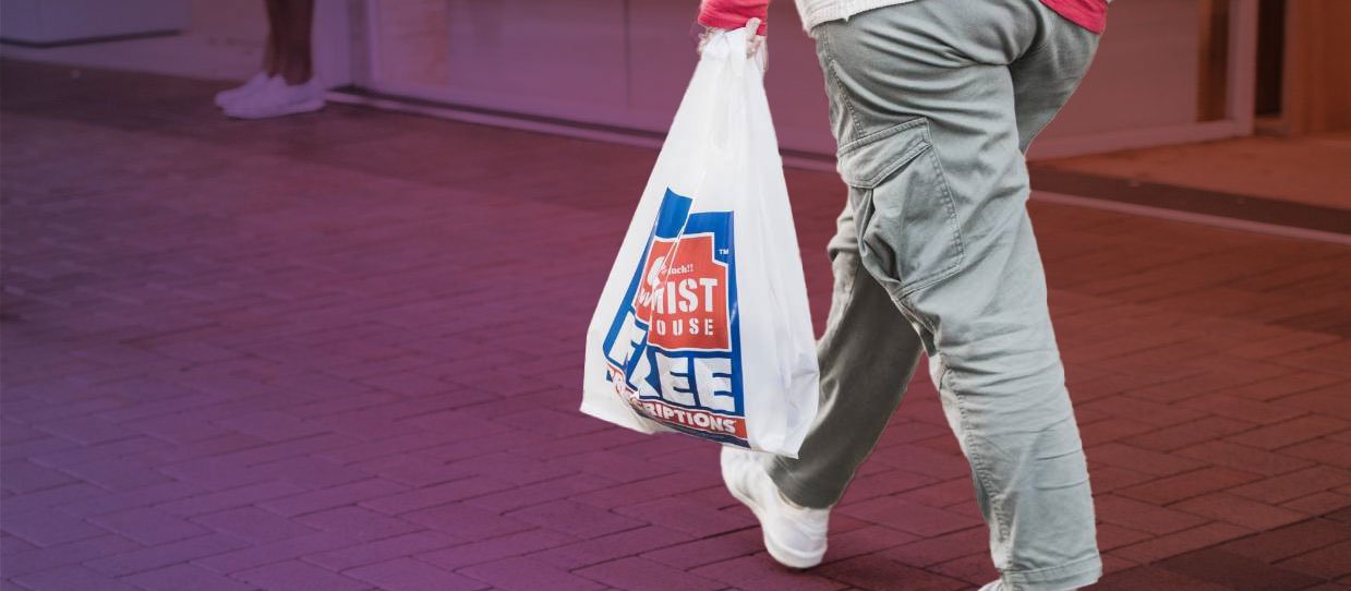 Chemist warehouse plastic bag with gradient background