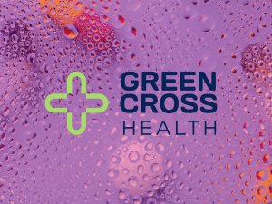 Green Cross Health logo with condensation pill background
