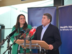 Te Whatu Ora - Health NZ chief executive Margie Apa and commissioner Lester Levy at Tuesday’s press conference